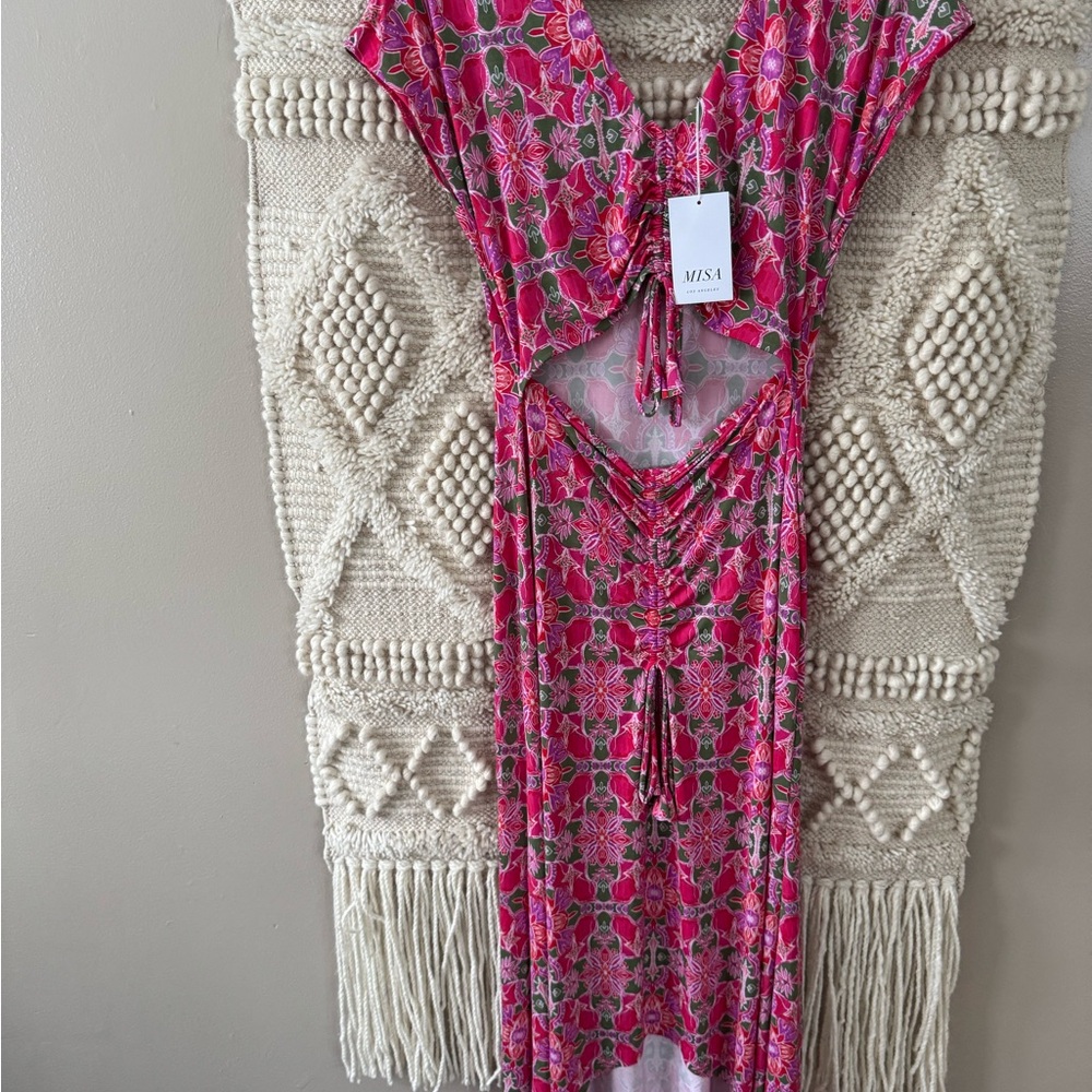 Misa Los Angeles Carlotta Cutout Ruched Maxi
NWT Dress Pink Floral Size S